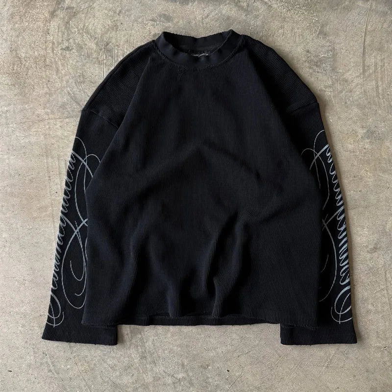 Custom Waffle Knit Long Sleeve Top Streetwear 200 Gsm Cotton Long Sleeve t Shirt for Men Boxy Thermal Shirt Long Sleeve
