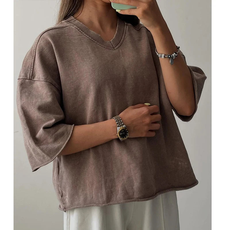 Custom Plain French Terry Cotton Oversized t Shirt Women French Terry T-shirt for Women Ladies