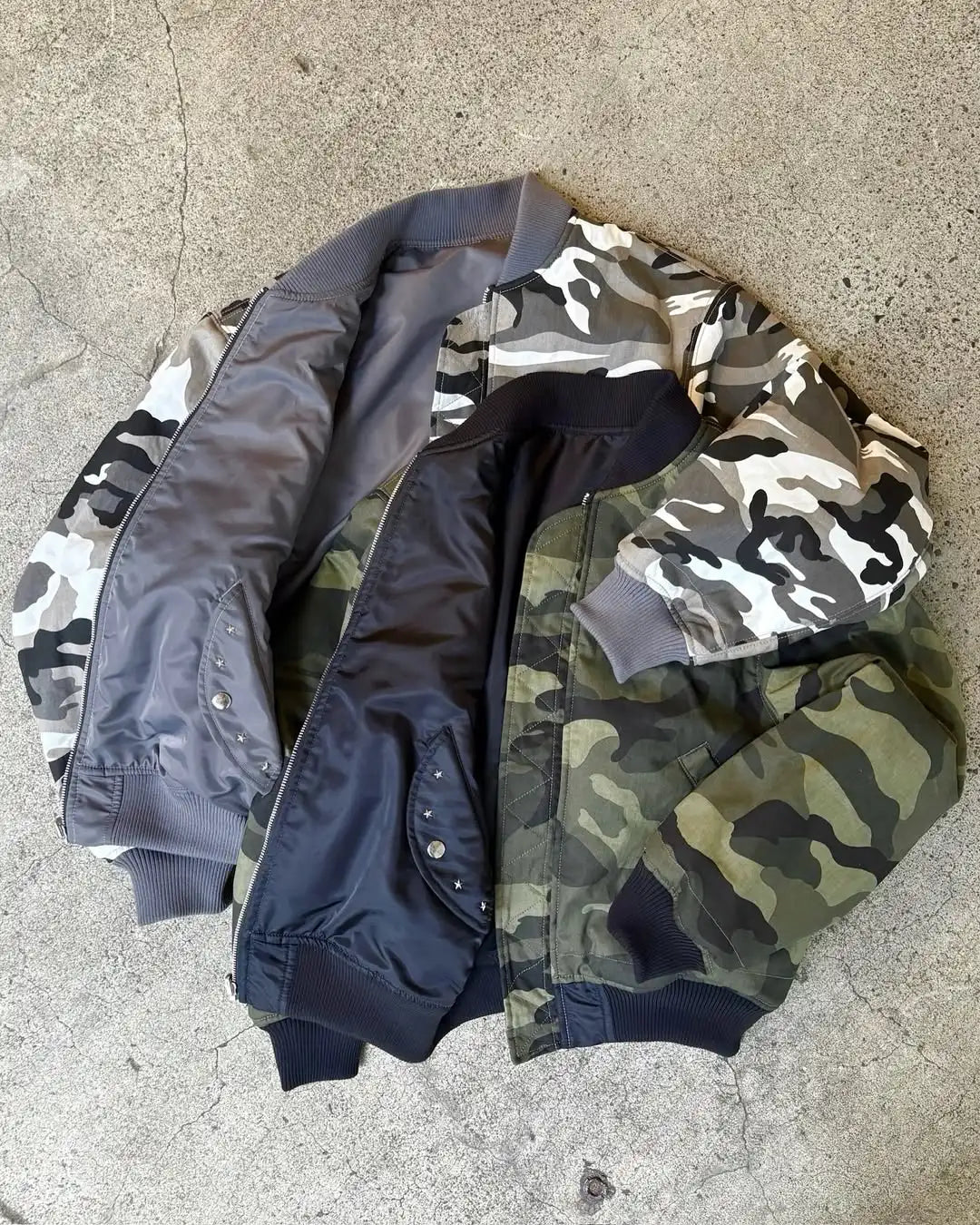 Custom Camo Reversible Jacket High Quality Camouflage Reversible Satin Jacket for Men Bomber Jacket
