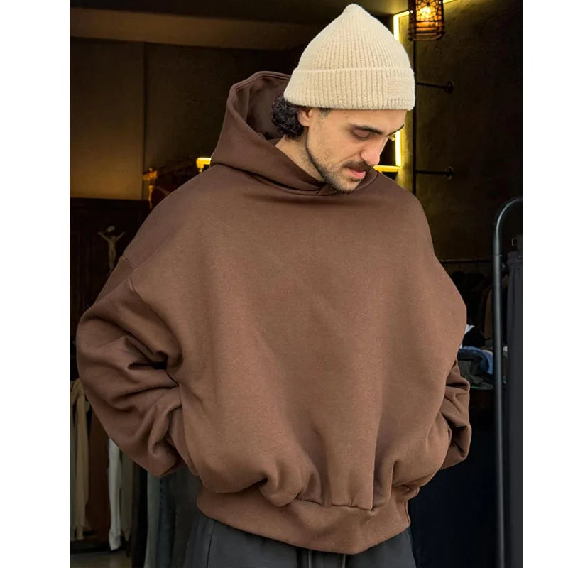 Custom 100% Cotton Cropped Boxy  Hoodie No String Heavyweight Plain Oversized Boxy Hoodie Boxy Fit 450 Gsm