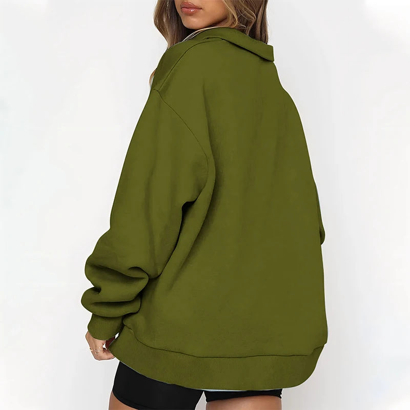 Custom Womens Oversized Half Zip Pullover Long Sleeve Sweatshirt Quarter Zip Sweatshirt