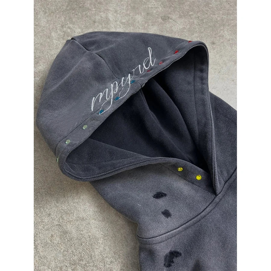 Custom Distressed Embroidered Hoodie for Men Embroidery Patch Designer Hoodies Vintage Boxy Hoodie