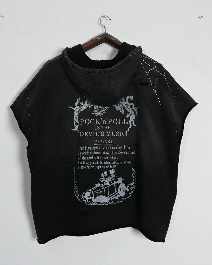 Custom Streetwear Printed Sleeveless Hoodie Shirt for Men Street Wear Vintage Ripped t Shirt