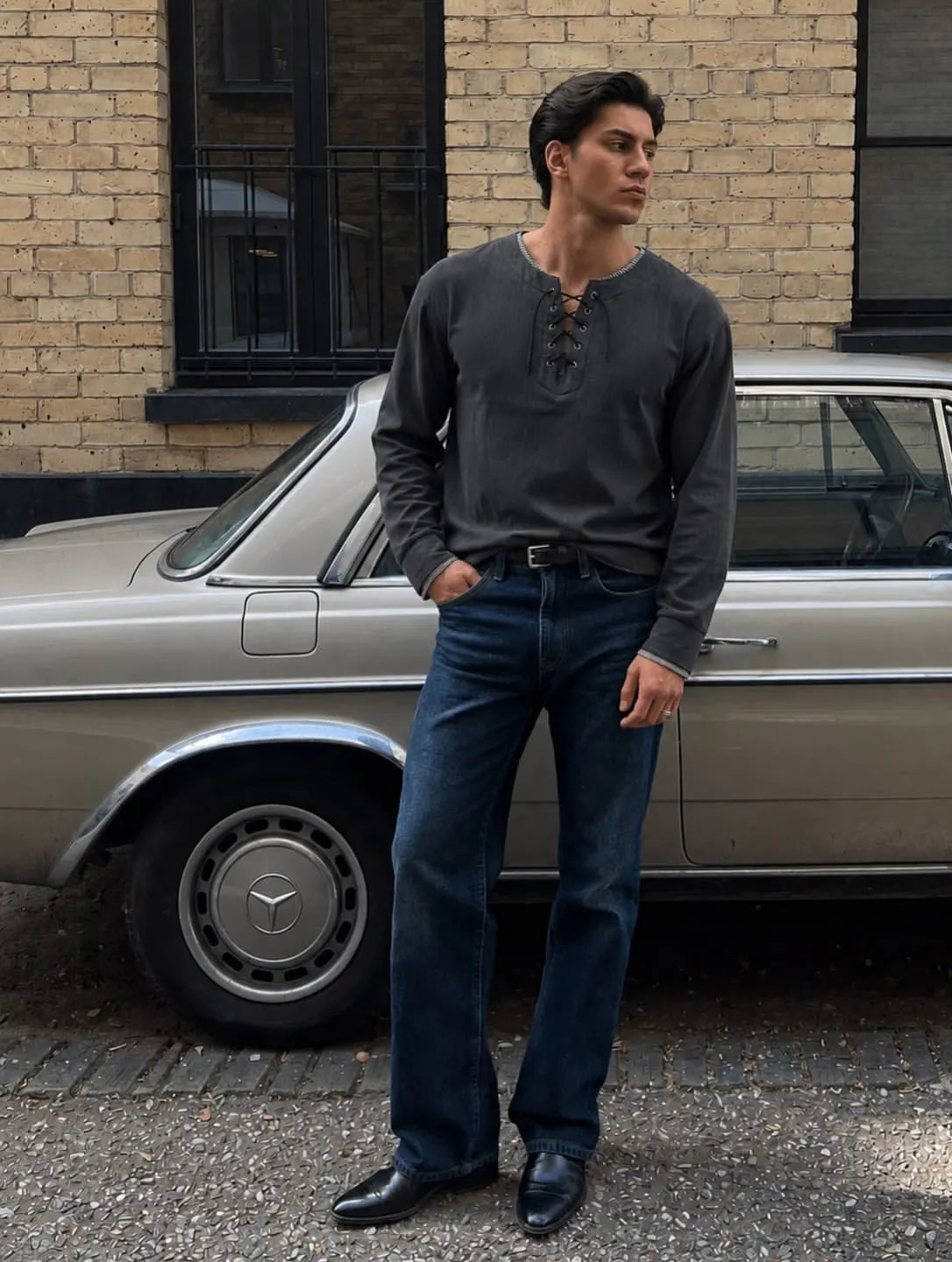 Custom Vintage Wash Henley Shirts for Men Long Sleeve Faded Henley T Shirt