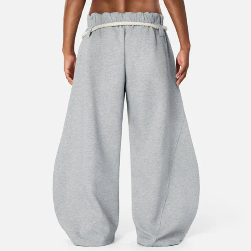 Custom Gray Casual 100% Cotton Heavyweight Thick Baggy Barrel Winter Sweatpants for Men Eco-Friendly Drawstring Closure