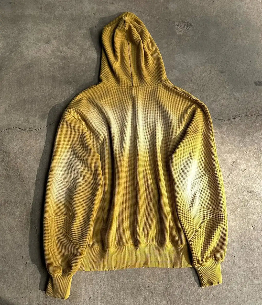 Custom Plus Size Waffle Knit Zip up Hoodie Men's Oversized Hoodie for Men Fade Zipper Hoodie