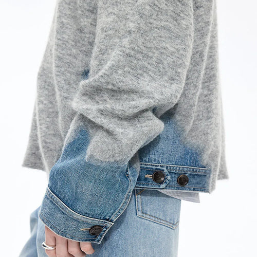 2026 New Design Winter Men's Knitted Crewneck Oversized Casual Solid 100% Cotton Denim Eco-Friendly Anti-Wrinkle Pullover
