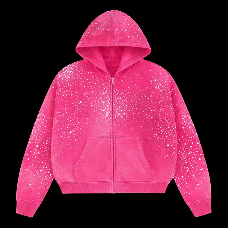 Custom Rhinestone Zip up Hoodie Unisex Zipper Rhinestone Hoodie Manufacturer
