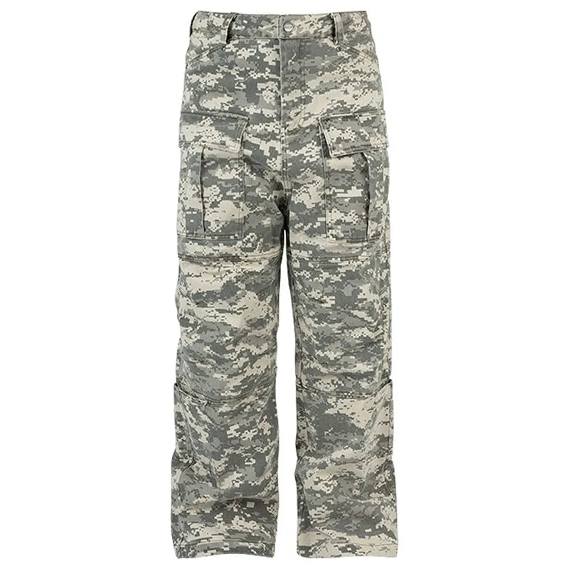 Custom Men's Straight Casual Mid Waist Heavyweight Baggy Cargo Pants Polyester/Cotton Anti-Pilling Side Pockets