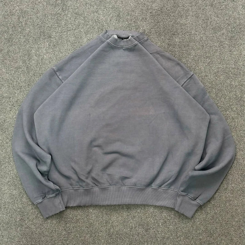 Custom Unisex Crew Neck Sweatshirt 100% Cotton Solid Vintage Oversized Autumn Eco-Friendly