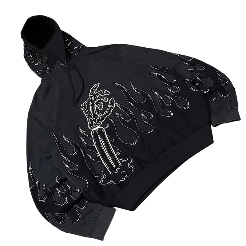 Custom Embroidered Winter Casual Hoodie for Men with Skulls Pattern and Your Own Logo