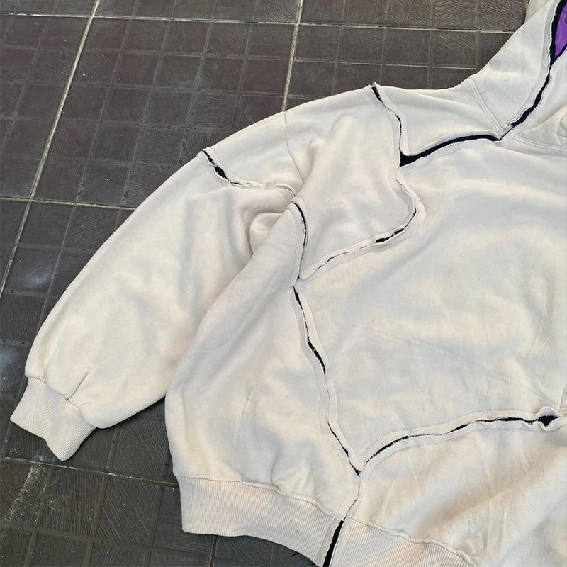 Custom Cut and Sew Hoodie Men Streetwear Ripped  Pull Over Hoodies Manufacturer