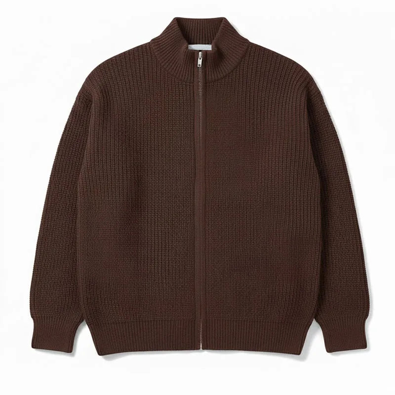Custom Winter Heavy Knitted Zip-Up Sweater Jacket Cashmere/Wool Sweater for Men Knitwear Manufacturer