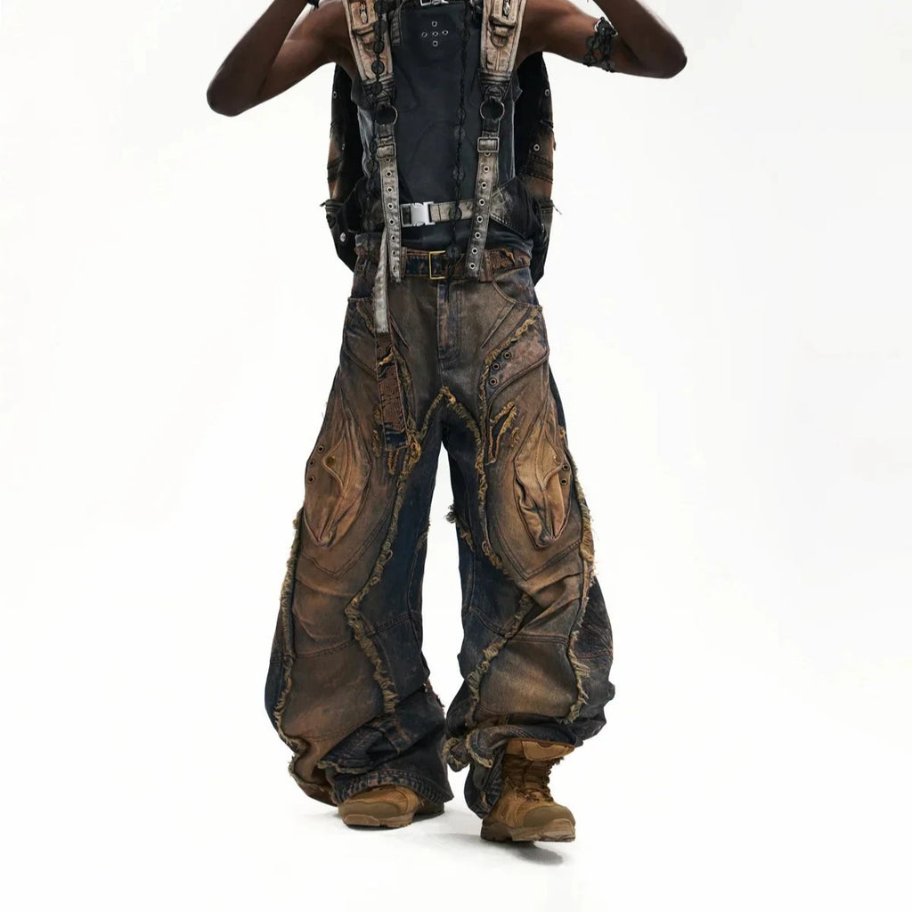Wholesale  Men's Heavy Duty Denim Jeans Light Wash Heavyweight Streetwear Baggy Denim Jeans Pants