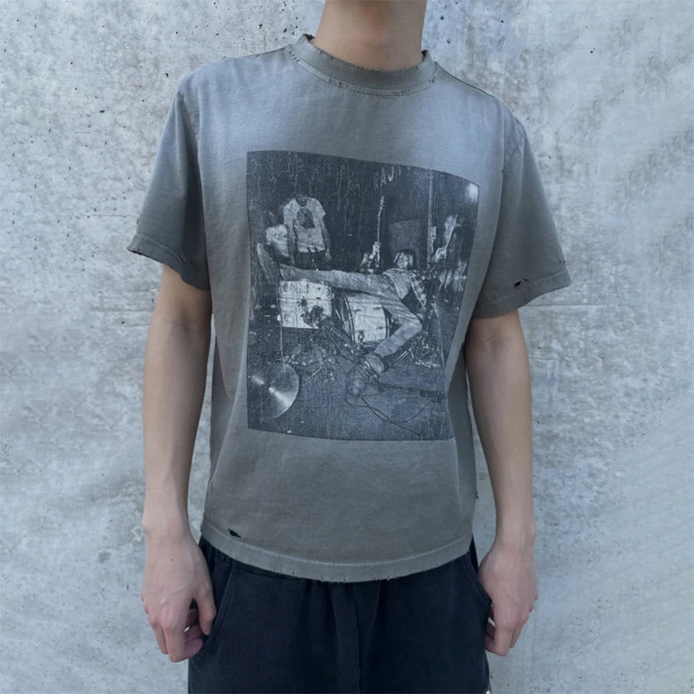 Custom Clothing Manufacturer Screen Printing Distressed Acid Wash T-Shirt for Men Graphic Print Vintage Tee Shirt