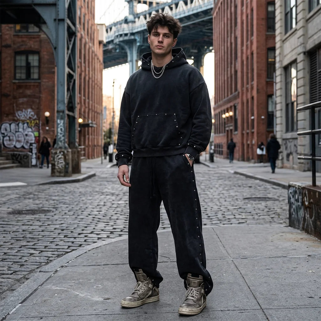 Custom 500 Gsm Sweatsuit Set Men Heavyweight Sweatsuits Baggy Sweatpants and Hoodie Set