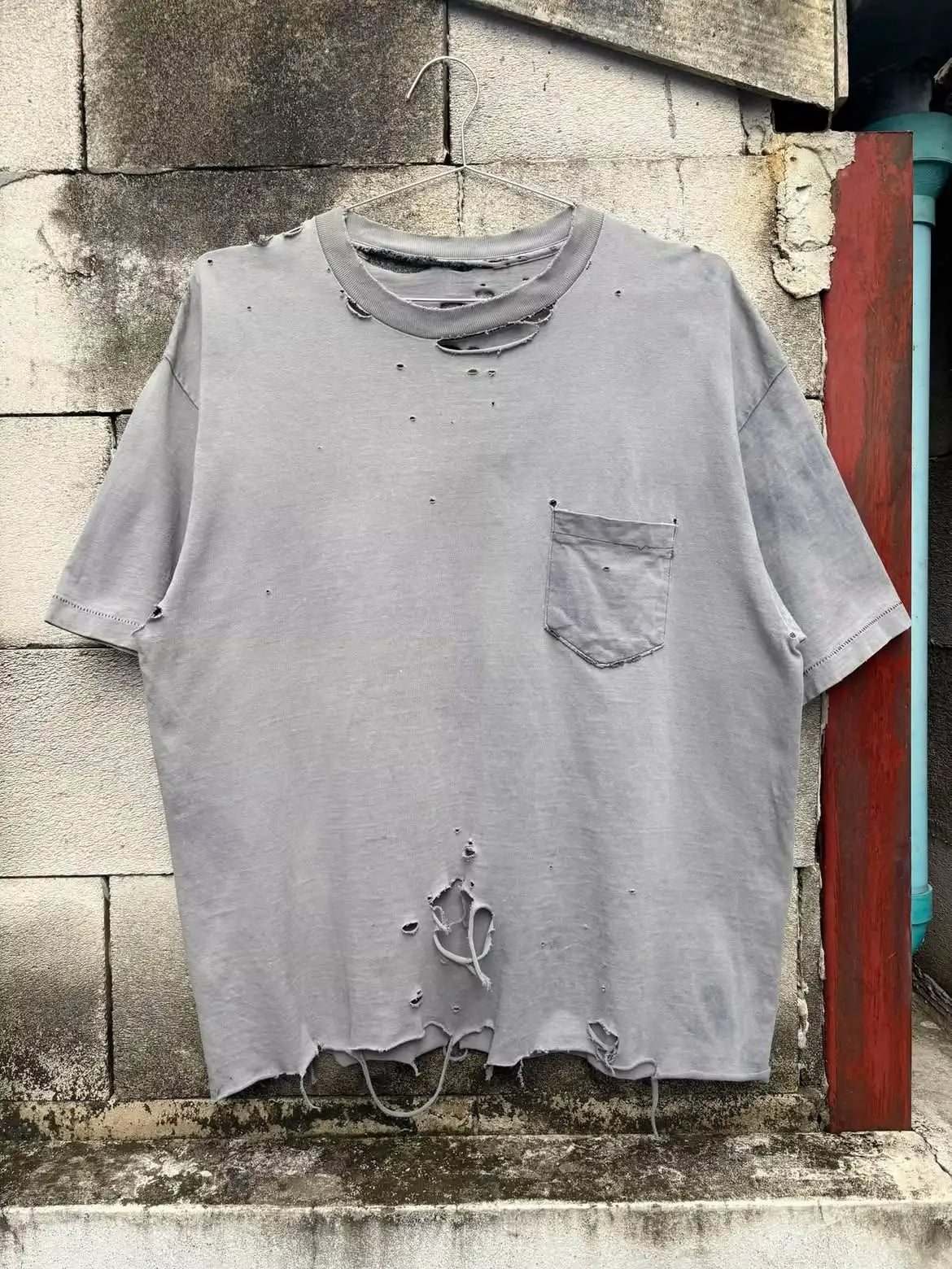 Custom Acid Wash t Shirt Oversize Vintage Pocket Tee t Shirt for Men Distressed Tshirt