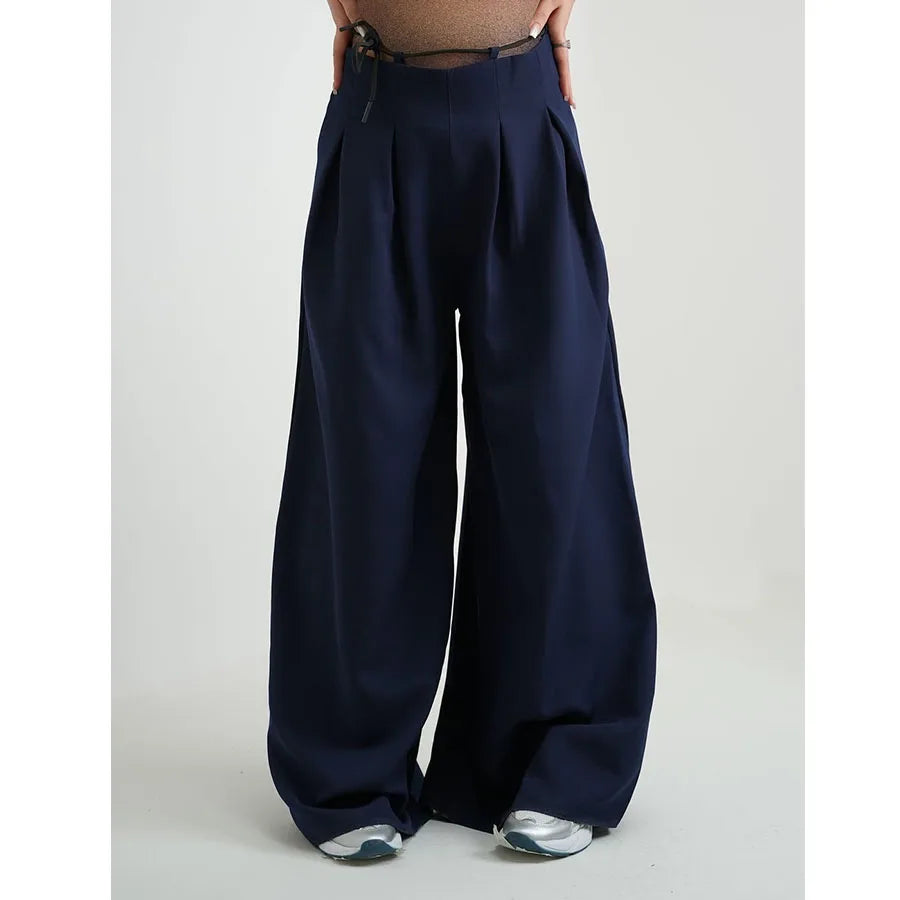 Custom Women's Wide Leg Pants Set High Waist Pleated Korean Pants for Women Baggy Trouser Pants