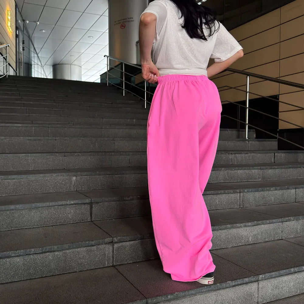 Custom Women's Wide-leg Pants Women Casual Pants Trouser Baggy Pink Pants for Women
