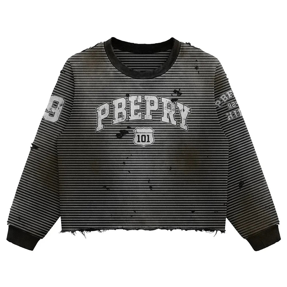 Custom Clothing Manufacturer Striped t Shirt for Men Streetwear Striped Long Sleeve T-shirt Distressed Boxy Tshirt