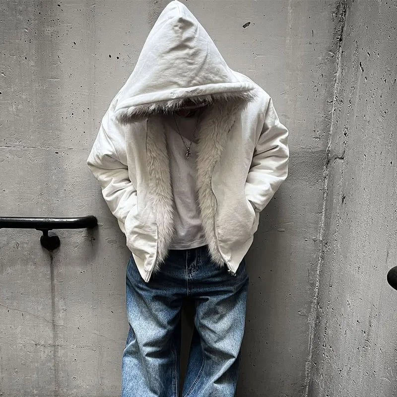 Custom Men's Winter Hoodie for Men Mens Winter Street Wear Clothing Zip up Fur Lined Hoodie