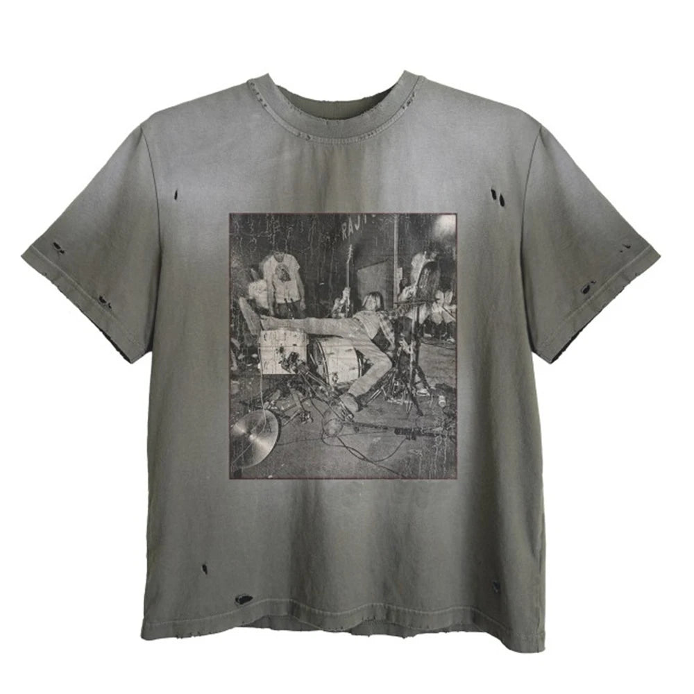 Custom Clothing Manufacturer Screen Printing Distressed Acid Wash T-Shirt for Men Graphic Print Vintage Tee Shirt