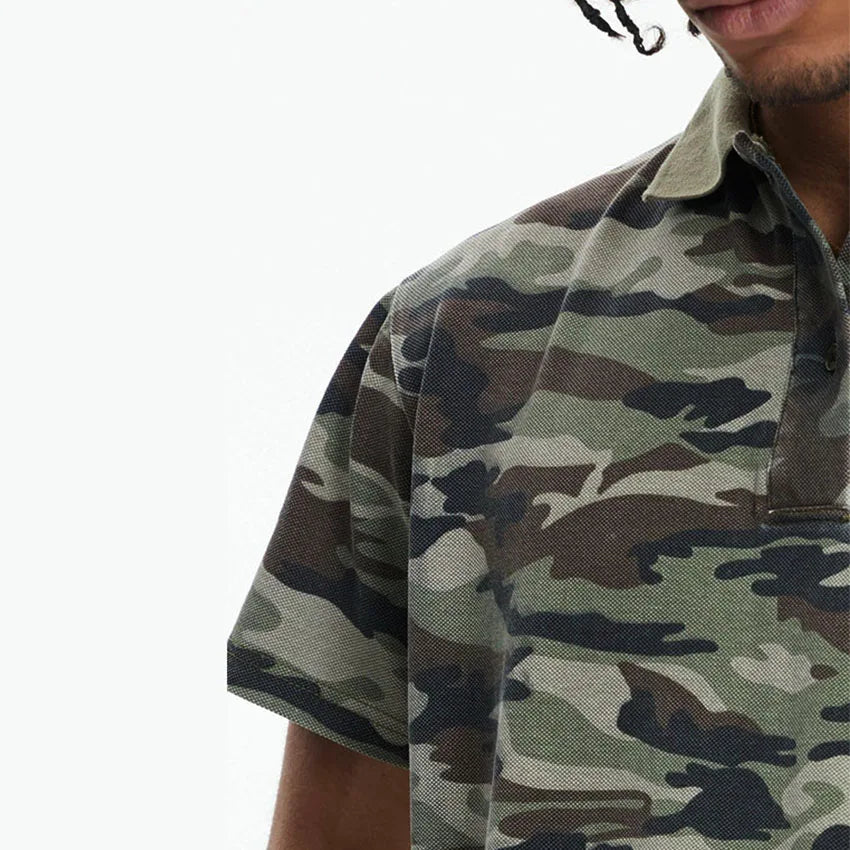 Custom Men's Premium 100% Cotton Anti-Wrinkle Knitted Camouflage Polo Shirt for Men Boxy Camo Polo Shirt