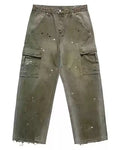 Custom Baggy Splash Ink Cargo Pants Trouser for Men Casual Vintage Wash Pants