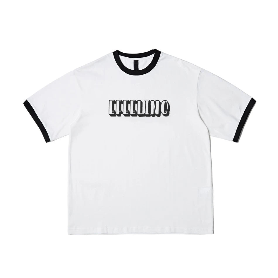 Premium Casual 100% Cotton Tshirt with Ringer Sleeves Oversized Fit and Custom Digital Printing Logo Wholesale Plain Tshirt