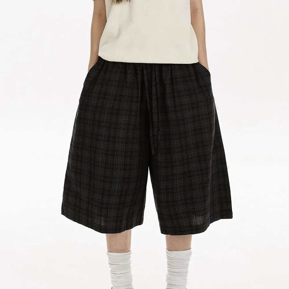 Custom Women Casual Baggy Plaid Shorts for Women Cotton 3/4 Long Shorts