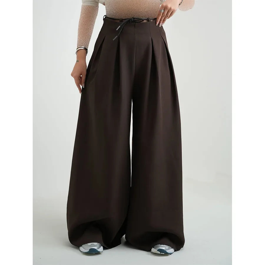 Custom Women's Wide Leg Pants Set High Waist Pleated Korean Pants for Women Baggy Trouser Pants