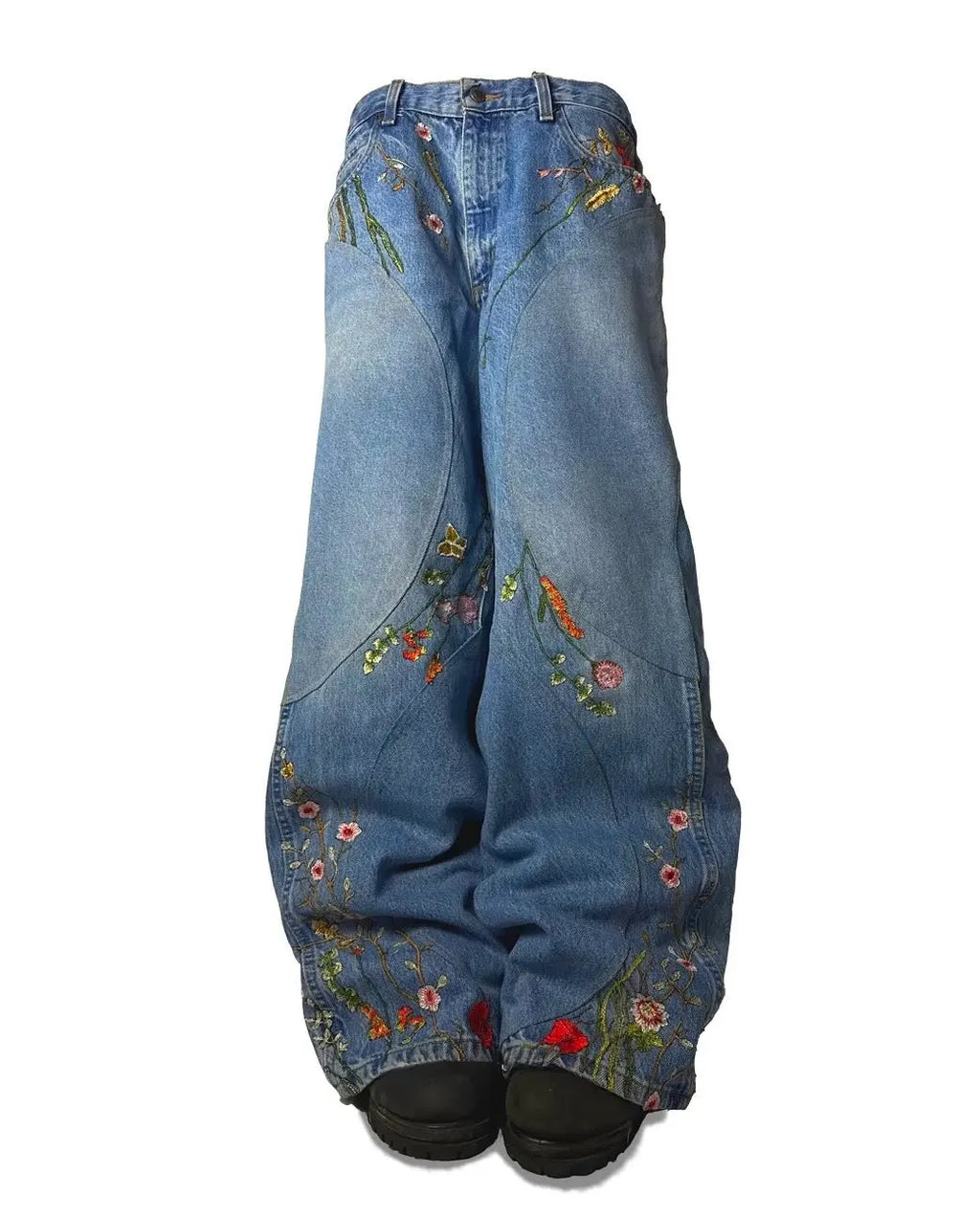 Custom Baggy Jeans Y2k Selvage Denim Jeans Black Wide Leg Embroidery Wide Leg  Floral Jeans for Men
