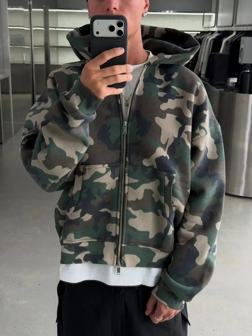 High Quality Heavyweight Boxy Camouflage Hoodie 400gsm Oversized Custom Camo Print Hoodie for Men