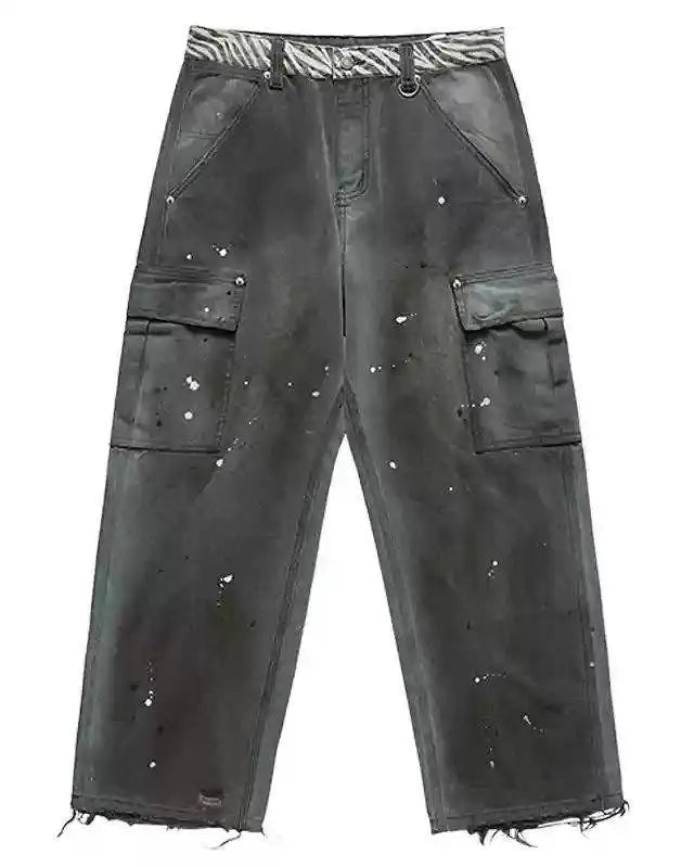 Custom Baggy Splash Ink Cargo Pants Trouser for Men Casual Vintage Wash Pants