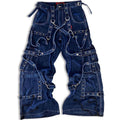 Manufacturer Custom Cotton Jeans for Men Loose Stacked Stripes Print Street Wear Pants Stonewashed Denim Wholesale Cargo