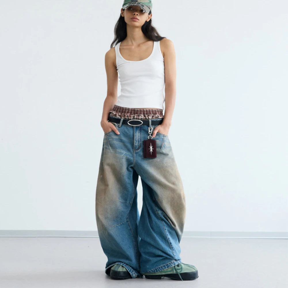 Custom Women's Wide-leg Baggy Jeans Women Casual Barrel Denim Jeans Pants