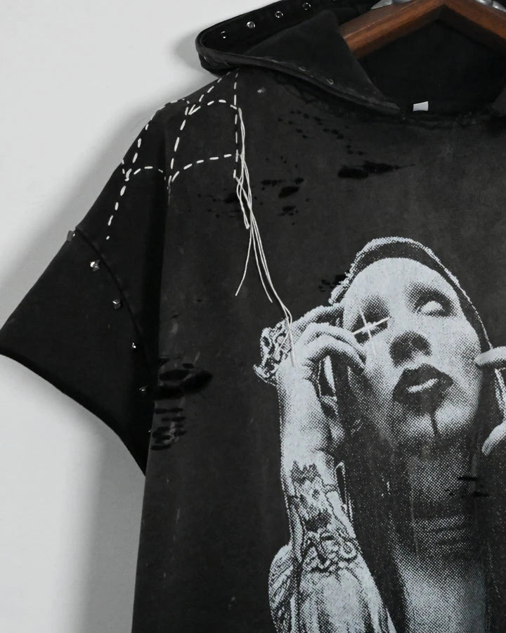 Custom Streetwear Printed Sleeveless Hoodie Shirt for Men Street Wear Vintage Ripped t Shirt