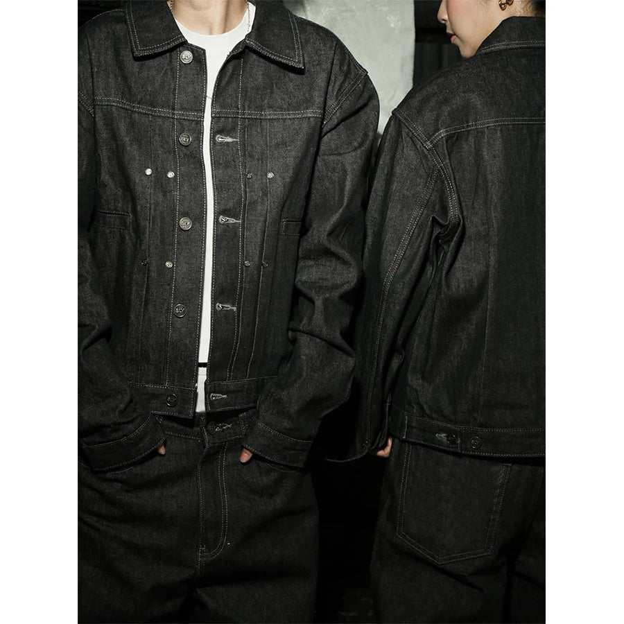 Custom Denim Sets Two Piece for Women Men Clothing Black Raw Selvedge Denim Set High Quality