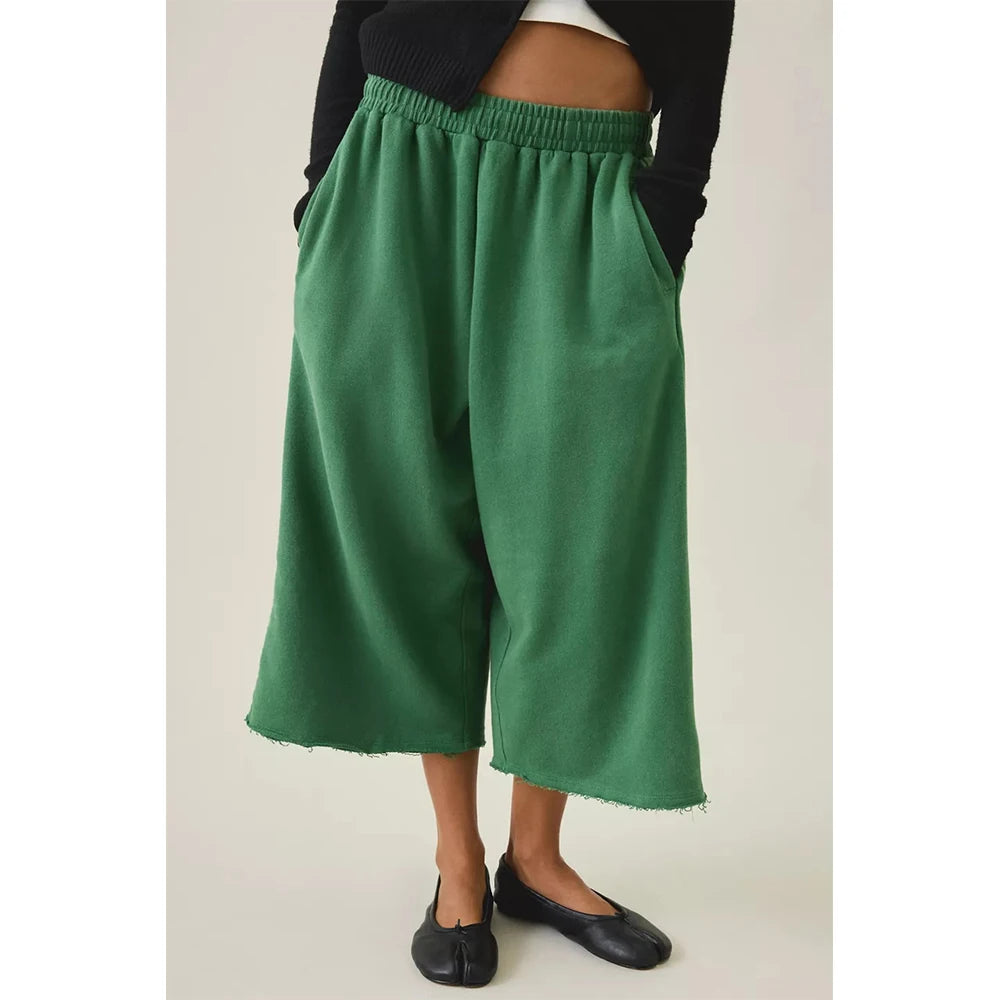 Custom Women's Wide Leg Cropped Jogger Pants for Women Cotton Baggy Sweatpants