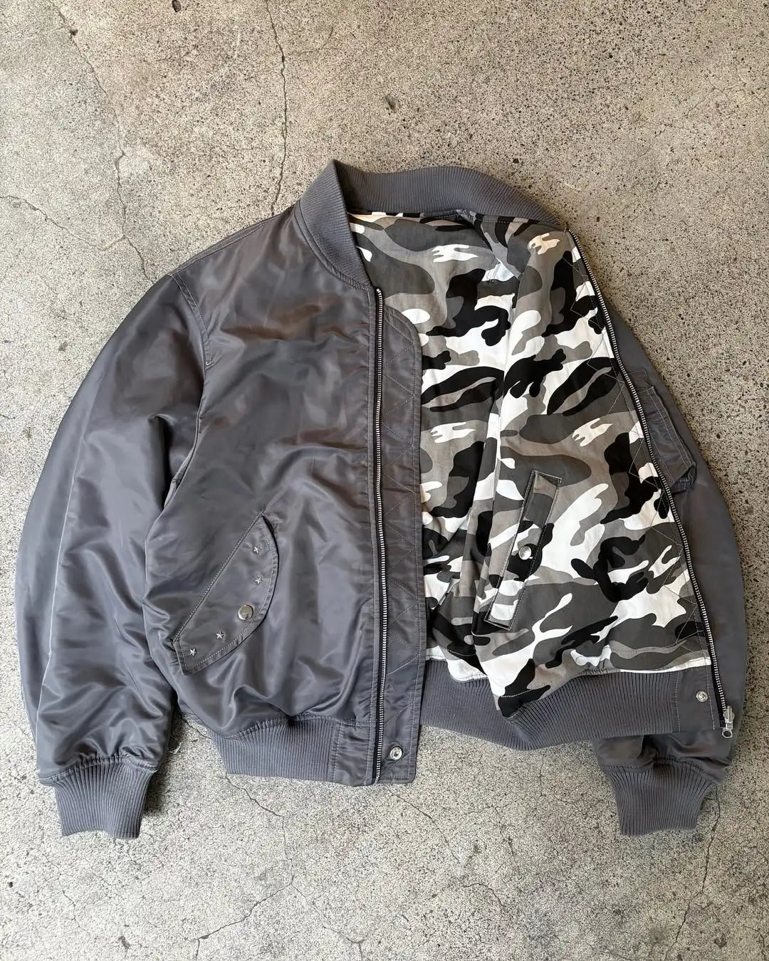 Custom Camo Reversible Jacket High Quality Camouflage Reversible Satin Jacket for Men Bomber Jacket