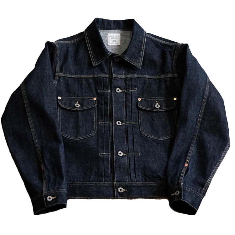 OEM Service Button Fly Men's Vintage Heavyweight Japanese Selvedge Denim Jacket Eco-Friendly Stonewashed Winter