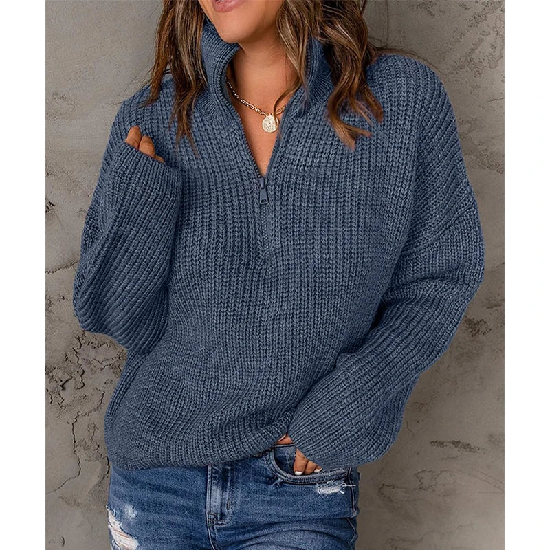 Custom Plus Size Women's Winter Sweaters Quarter Zip Sweater Ladies Pullover Sweater