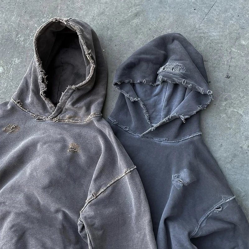 Custom Acid Wash Distressed Hoodie 420 Gsm Vintage Hoodies Hommes Men Sweaters and Hoodies
