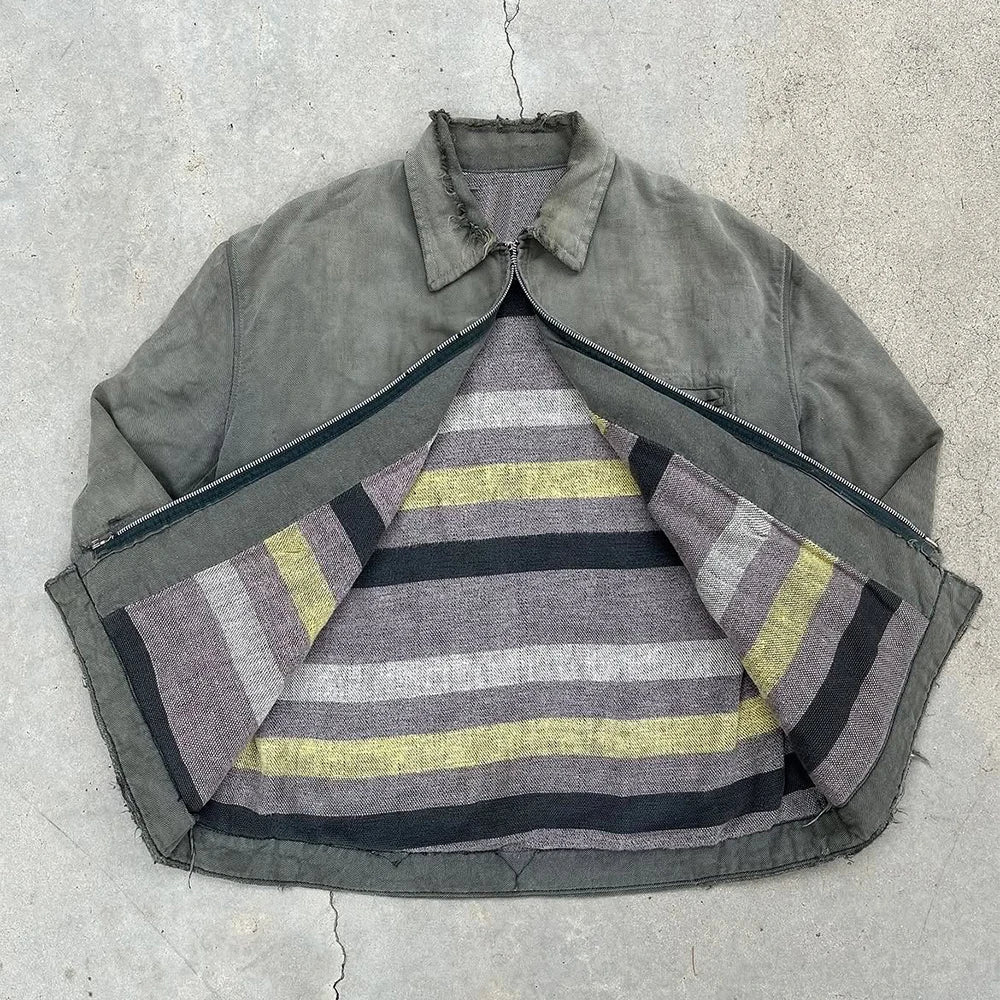 Custom Men's Vintage Workwear Jacket Zip up Distressed Wash Canvas Work Jacket Manufacturer
