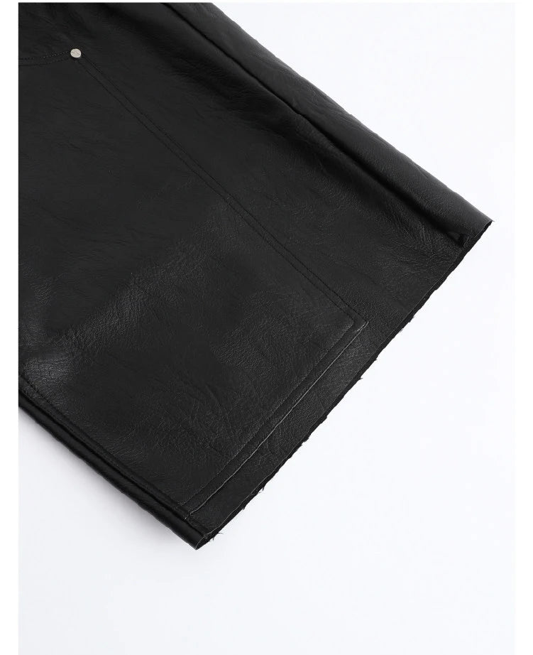 Custom Men's PU Leather Shorts for Men Carpenter Bermuda Leather Shorts 3/4 Quarter Shorts Manufacturer