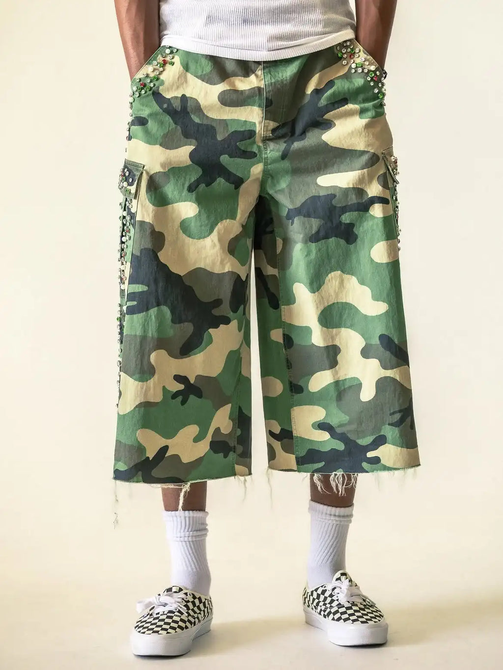 Custom Men's Summer Camo Long Baggy Shorts for Men Camouflage 3/4 Cargo Shorts