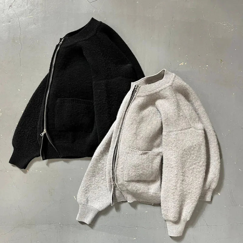 Custom Men Sweaters High Quality Blank Knit Zip up Sweater Chunky Knit Sweaters for Men