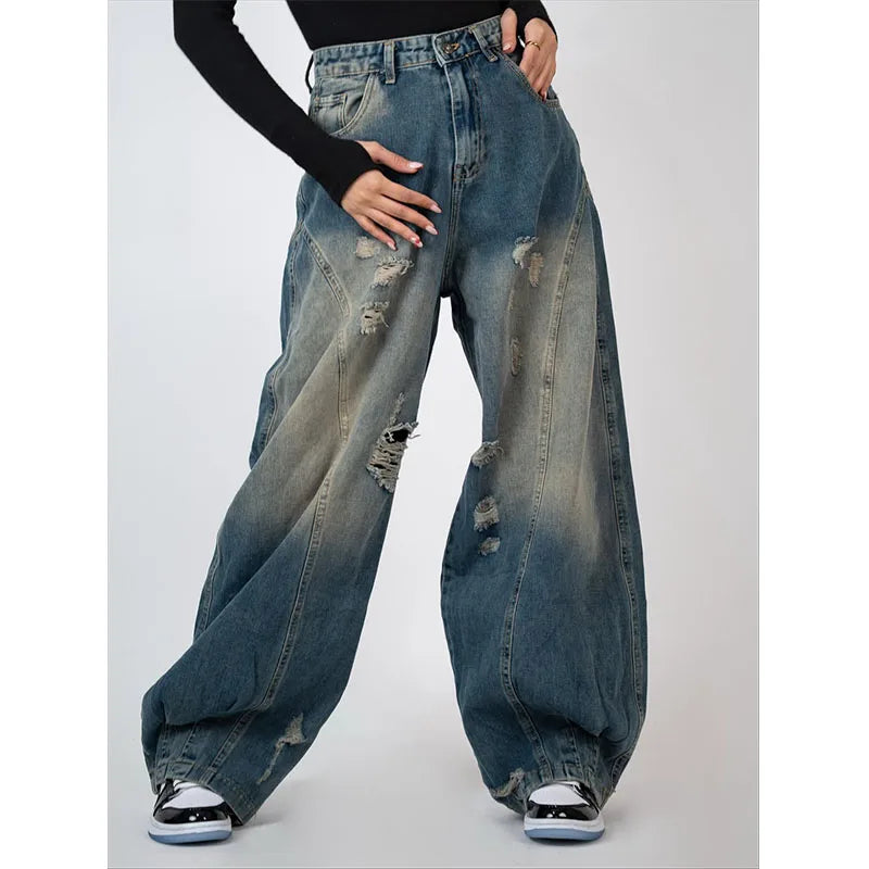 Custom Women's High Waisted Bootcut Jeans-Casual Loose Fit Knitted Solid Denim Wholesale