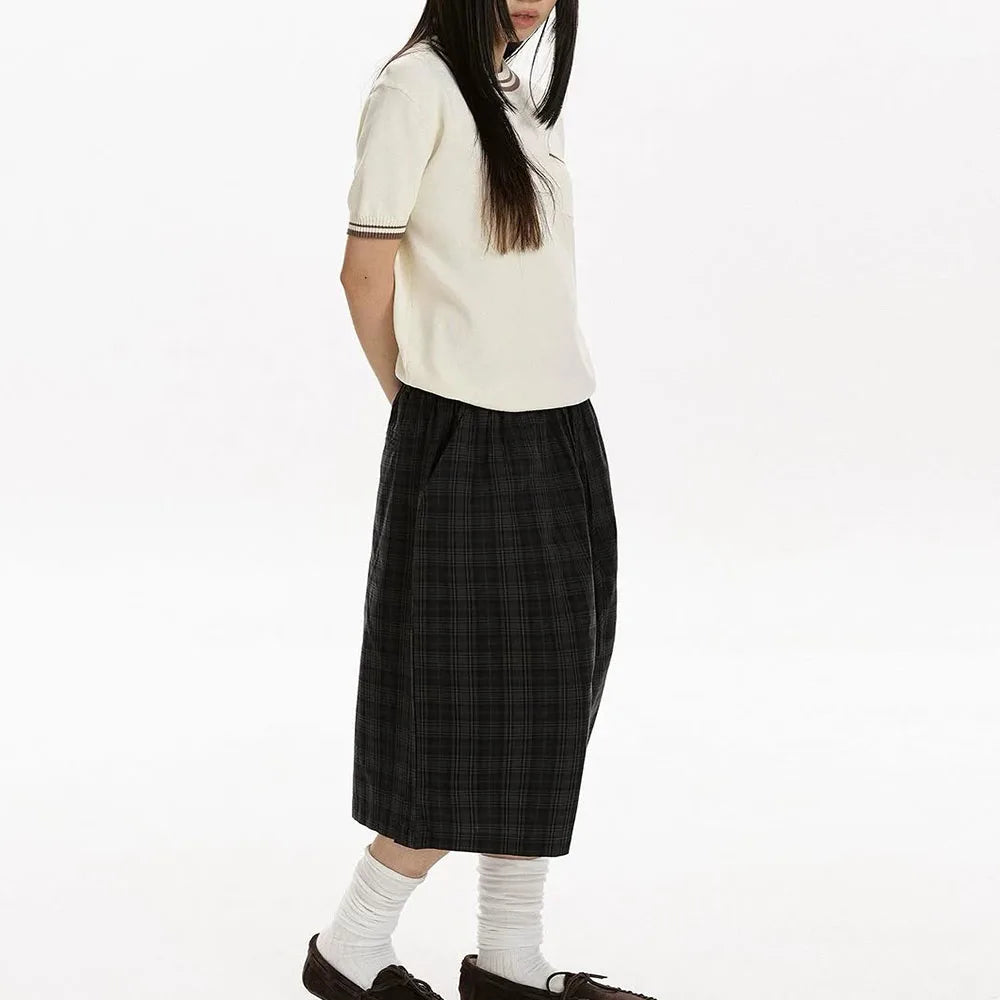 Custom Women Casual Baggy Plaid Shorts for Women Cotton 3/4 Long Shorts