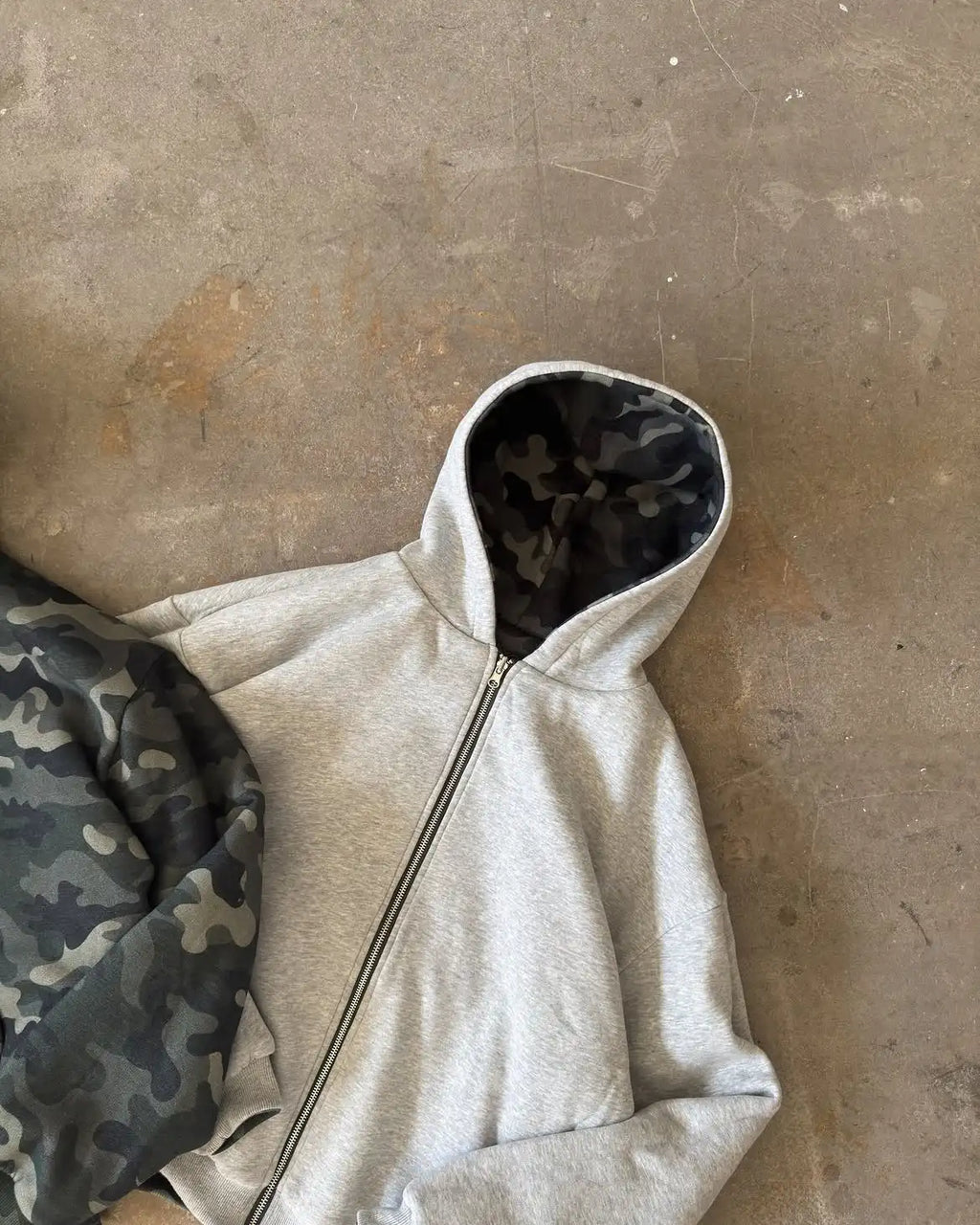 Custom Men's Camo Oversized Zip-Up Reversible Hoodie 100% Cotton Boxy Fit Camouflage Hoodie Unisex